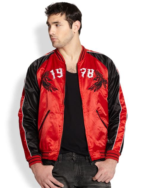 Lyst Diesel Red And Black Satin Bomber Jacket In Red For Men