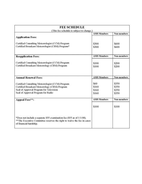 Fee Schedule Template Template Business
