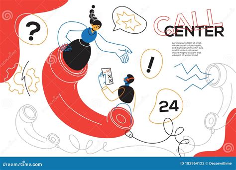 Call Center Colorful Flat Design Style Web Banner Stock Vector