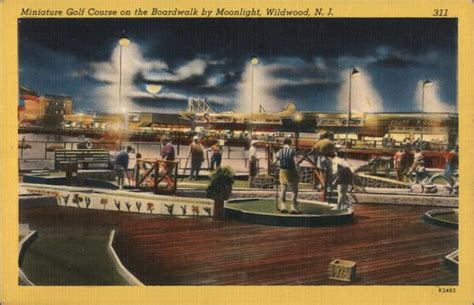 Miniature Golf Course On The Boardwalk By Moonlight Wildwood Nj Postcard
