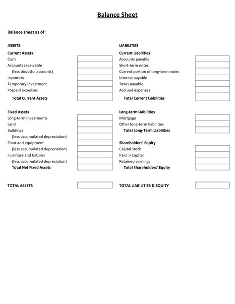 Balance Sheets Templates