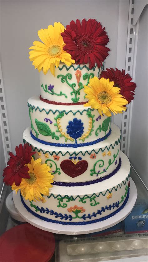 Mexican Fiesta Embroidery Style Birthday Cake W Daisies Something Sweet By Letty Garcia