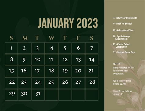 Lunar Calendar January 2023 Illustrator Word Psd