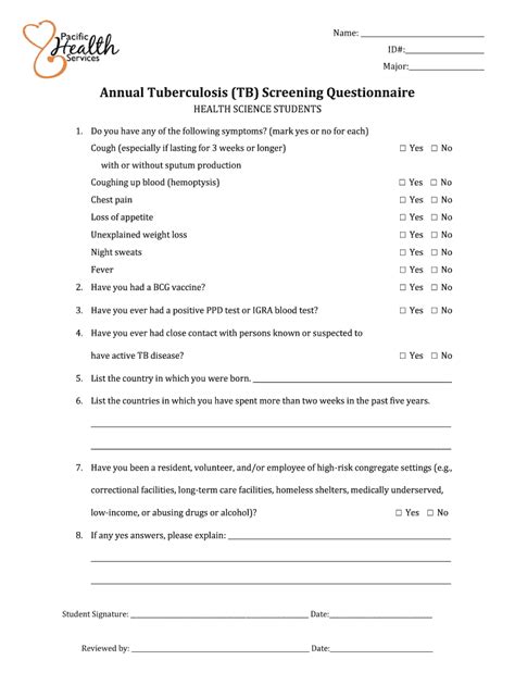 Annual Tuberculosis Questionnaire Form Fill Out And Sign Printable