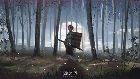 Demon Slayer Tanjiro Kamado Standing In Forest With
