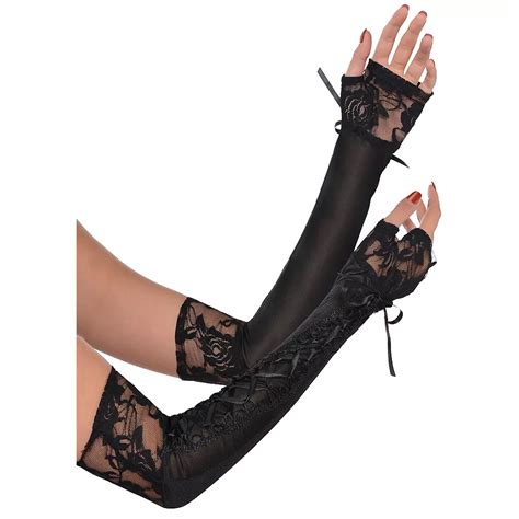 black lace up long gloves party city