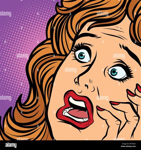 Woman Fear Face Comic Cartoon Pop Art Retro Vector Illustration Hand