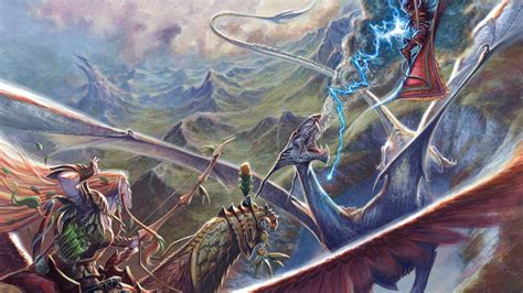 1920x1080 Elf Battle Mountains Lightning Dragon Sky Bow Magic