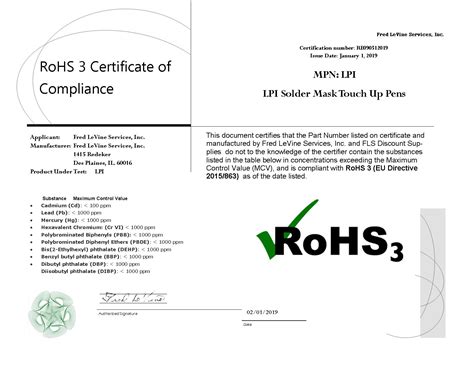 Rohs 3 2019 Certification For Lpi