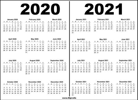 2020 2021 Two Year Calendars Black And White Calendars