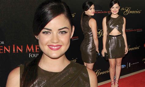 Pretty Little Liars Lucy Hale Flashes Her Taut Tummy In Metallic Dress