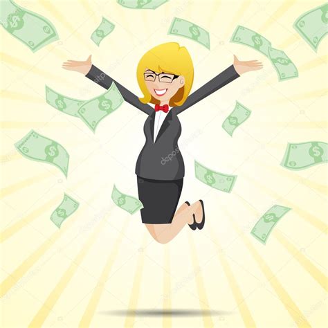 Desenhos Animados Mulher De Negócios Feliz Pulando Com Dinheiro Em