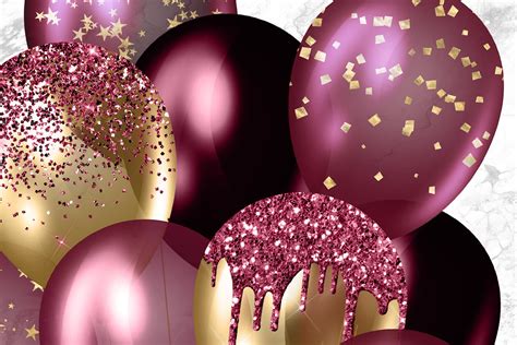 Burgundy And Gold Balloons Clipart By Digital Curio Thehungryjpeg