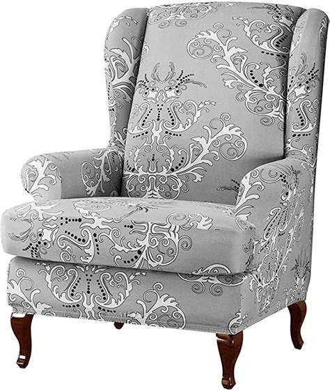 Wide Smile Printing Wing Chair Cover 2 Piece Elastic Printed Pattern