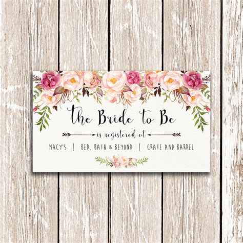 Bridal Shower Registry Card The Bride To Be Printable