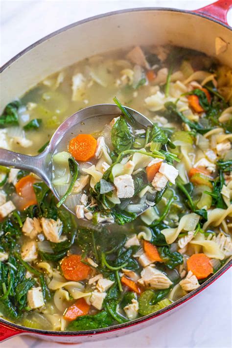 Turkey And Spinach Noodle Soup Served From Scratch