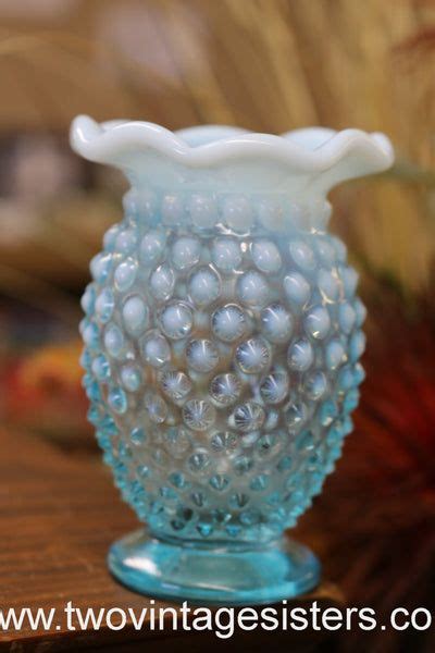 Fenton Hobnail Bud Vase Aqua Blue Opalescent Crimped Ruffled Rim In 2023 Bud Vases Fenton