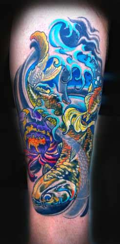 Awesome black ink dragon tattoo on leg calf. nordicknitblogs: Japanese tattoo art - water tattoos designs