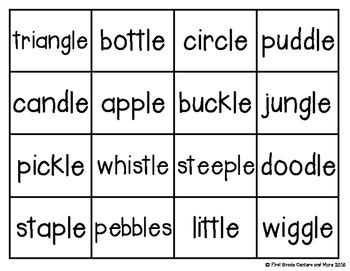 This list can be used to help young readers practice multisyllable words with short vowel sounds and schwa sounds. Two Syllable Words Consonant le Four In A Row by First ...
