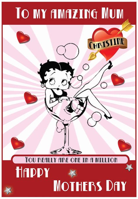 personalised betty boop in glass mother`s day card