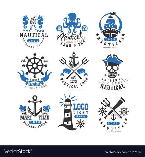 Marine Logo Set Design Element For Nautical Vector Image