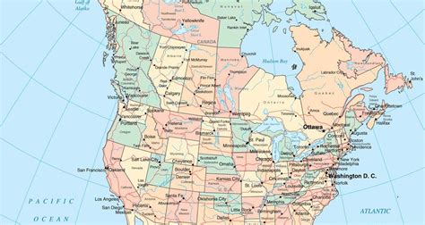 Map Of The United States Of America And Canada