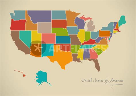 Usa Map Artwork Grafikillustration Als Poster Und Kunstdruck Von