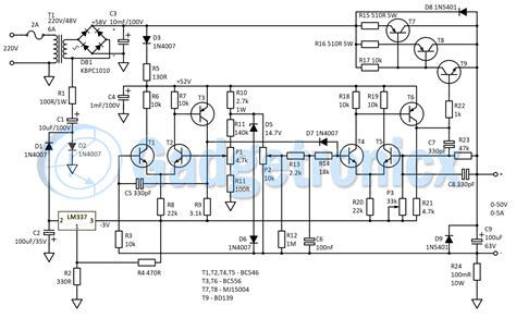 Diy amplifier power supply #24 0 24 power supply circuit diagram. Bench Lab Power Supply 0-50V 0-5A - Gadgetronicx