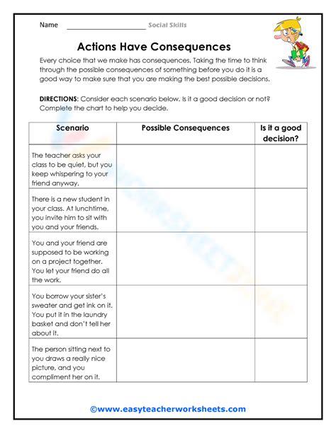 Free Printable Actions And Consequences Worksheets Free Worksheets