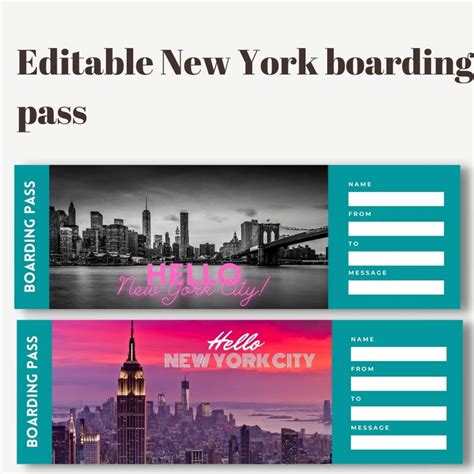 Editable New York City Boarding Pass Template Surprise Etsy