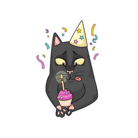 Premium Vector Vector Happy Black Cat Celebrates Birthday In A