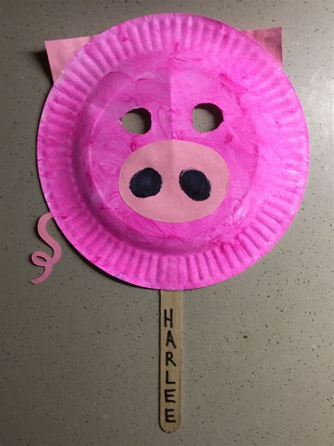 Pig Piggy Piglet Paper Plate Mask Craft Preschool Pink Puppet Popsicle
