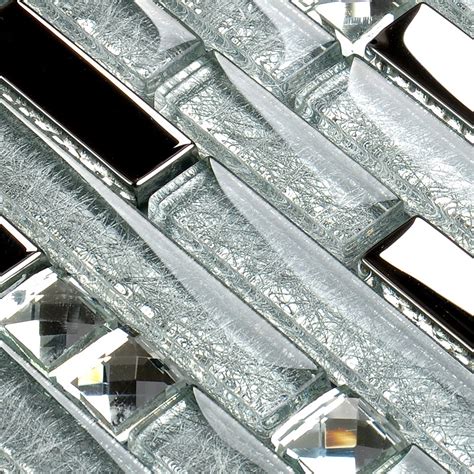 Metal Diamond Glass Tiles For Kitchen Backsplash Silver Stainless Steel Mosaic Tile Interlocking