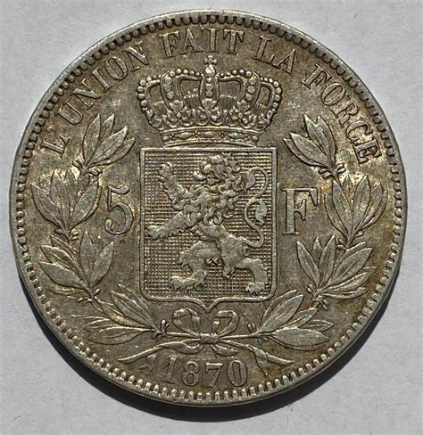 1870 French King Leopald Ii Silver 5 Francs M J Hughes Coins