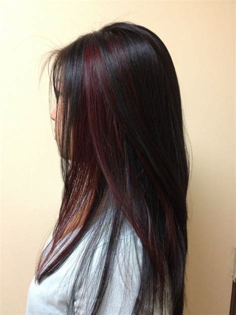 Another awesome fact about peek a boo hairstyle is that it fits blondes as well as brunettes. black hair with red peek a boo | Yelp | Hair styles ...