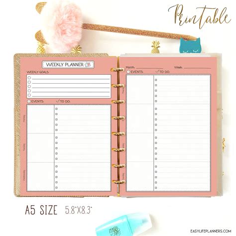 Weekly Planner Pages Printable A5 Planner Refills Weekly Etsy In 2020