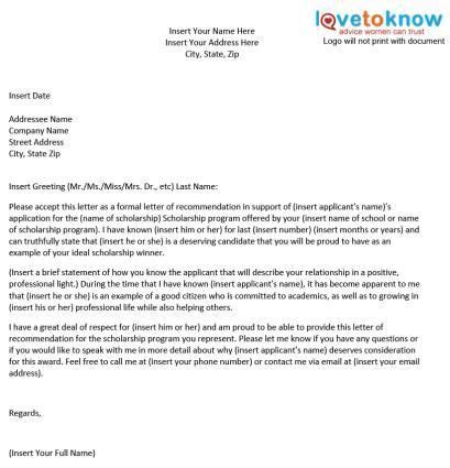 Here are some sample letters to apply. Sample Scholarship Recommendation Letter | Scholarships ...