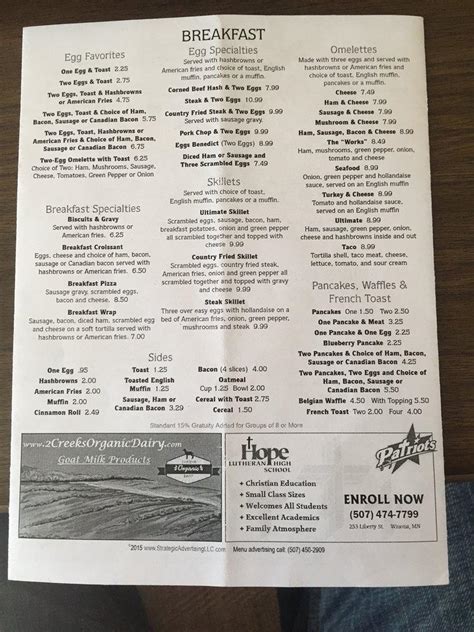 Menu At Blue Collar Cafe Eyota