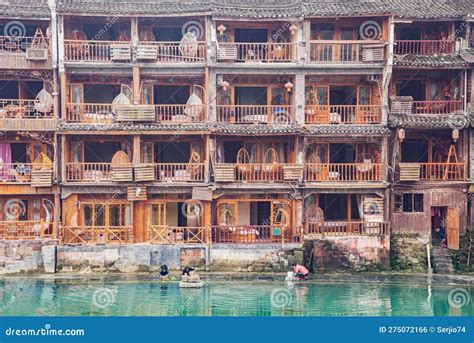 Ancient Wooden House By The River Fenghuang Editorial Photo Image Of