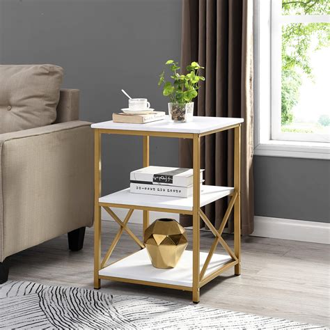 Buy Raamzo White And Gold Finish Metal Frame X Design Chair Side End
