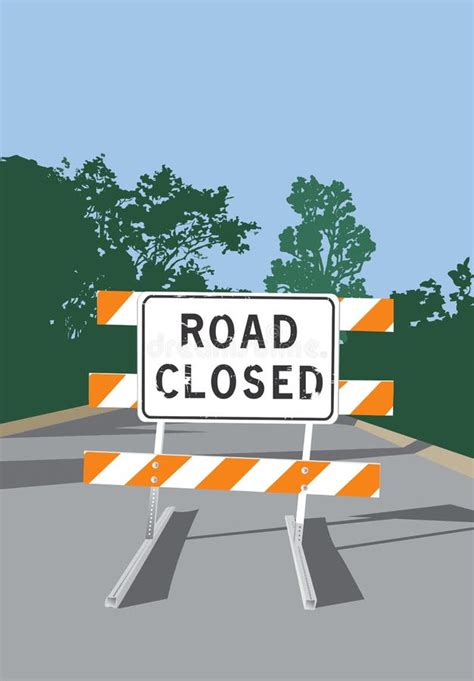 Road Closed Barricade Sign Barrier Blocking Access Stock Illustration