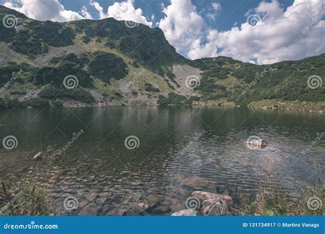 Mountain Lake Panorama View In Late Summer In Slovakian Carpathian