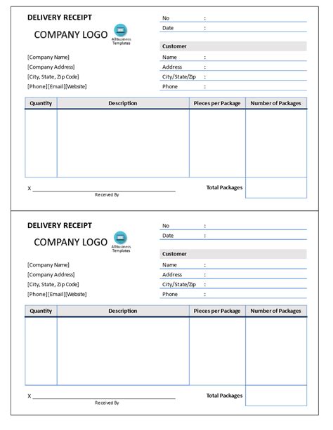 Delivery Receipt Template Blank Printable Pdf Excel Word Pack Of 5