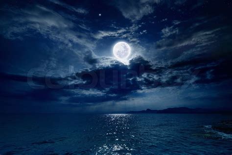 Full Moon Over Sea Stock Image Colourbox