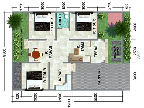 house design contoh denah rumah minimalis type   kamar