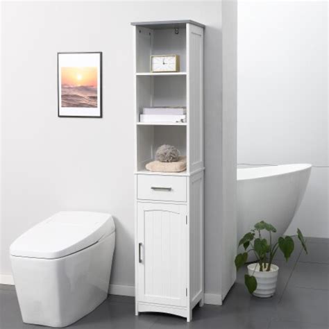 Tall Bathroom Storage Cabinet Freestanding Linen Tower Slim Organizer