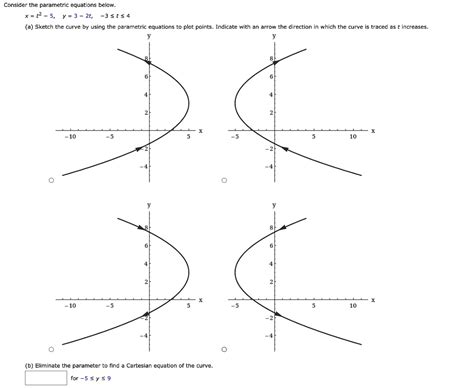 solved consider the parametric equations below x t 5 y 3 2t 3 t