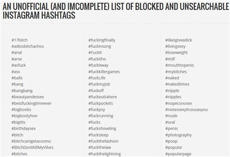 there s no logic to this list of banned instagram hashtags the daily dot