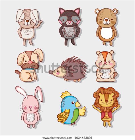 Cute Animals Doodle Cartoons Stock Vector Royalty Free 1034653801