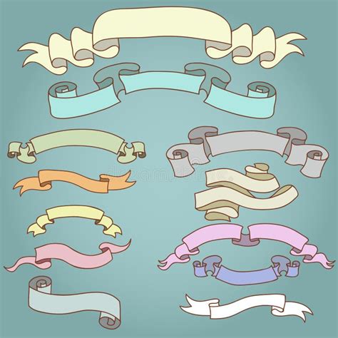 Hand Drawn Vector Set Vintage Ribbon Banners Stock Illustrations